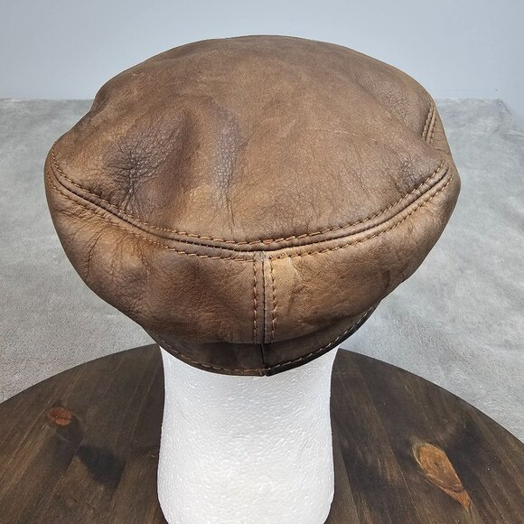 Vintage Nacca Dacca San Francisco Hat Brown Leather Newsboy Cap 1960's - Picture 4 of 9